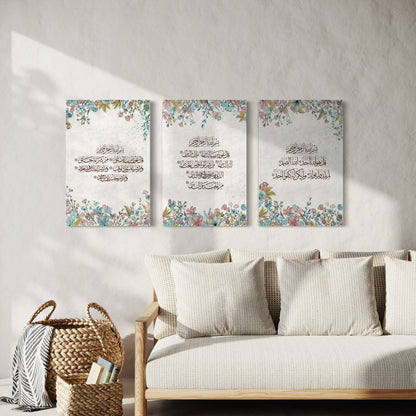 Set of 3 canvases Modern floral art print on canvas- 3 Quls - Islamic modern Wall Art Print on canvas - ARPS2113