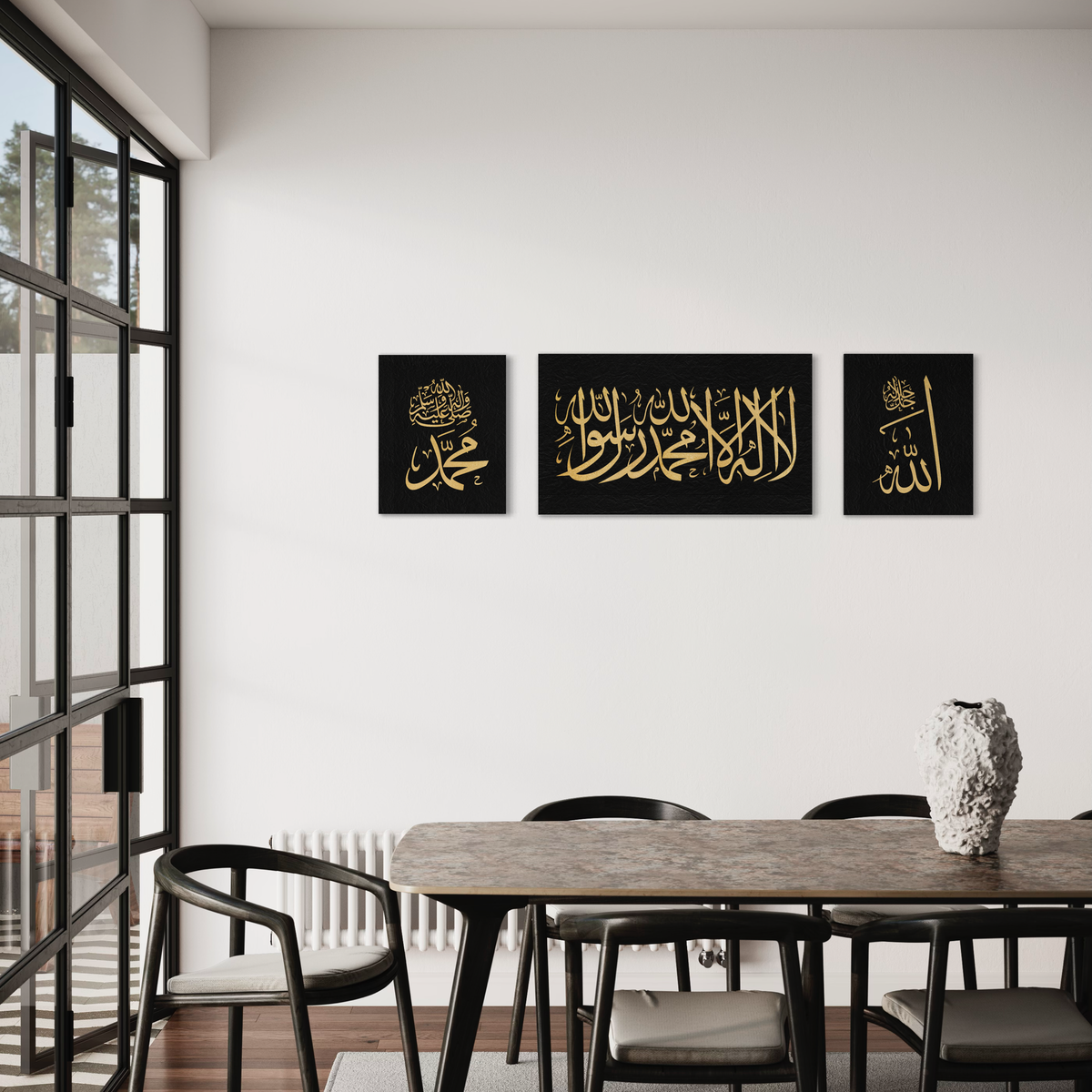 Kalima Calligraphy gold and black - Islamic modern Wall Art Print on canvas - ARPS2150
