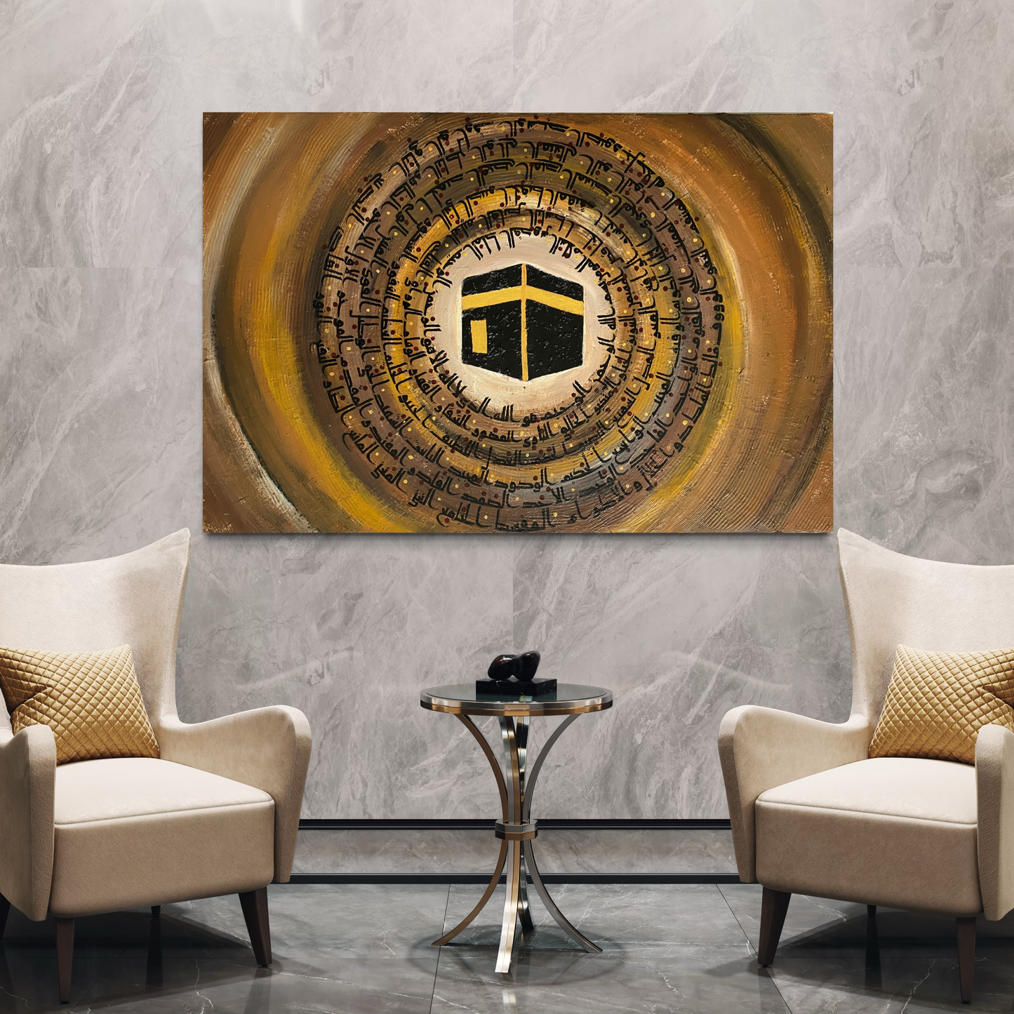 Kaaba - Abstract Earth color hand painted art on canvas | Islamic Canvas Art - ARHP1114